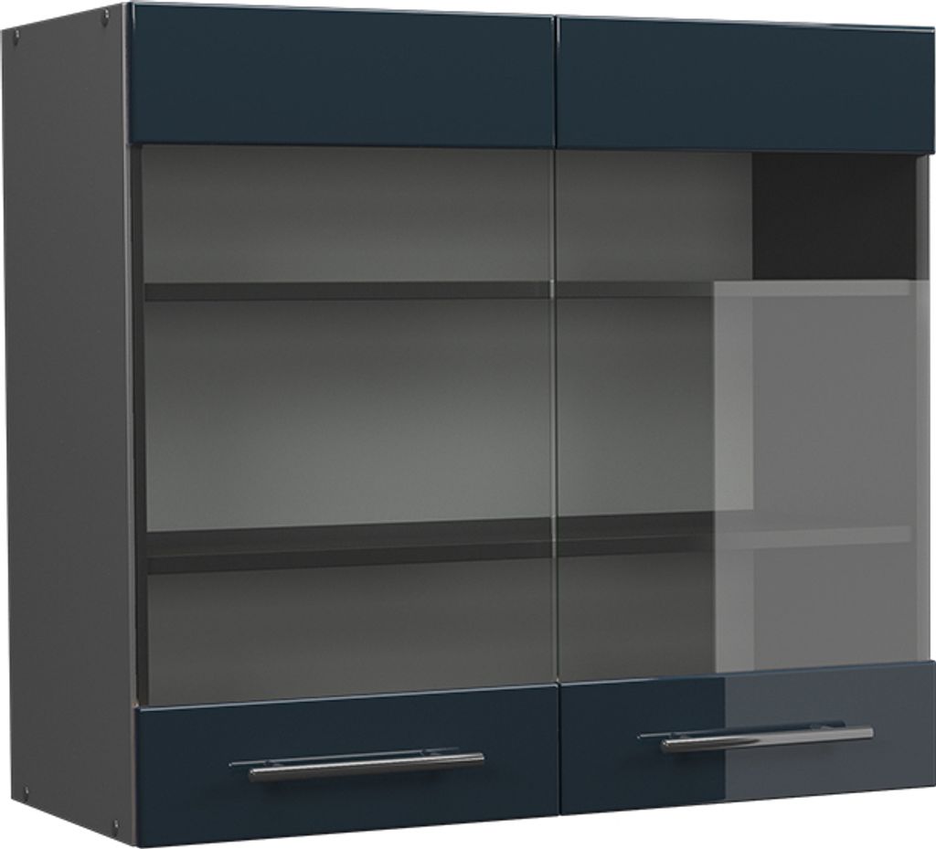 Küchenglasschrank Vicco Fame-Line Dunkelblau Hochglanz 80 cm, Model 48831