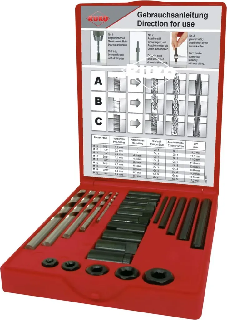 Kit d'extraction de filetage RUKO 2 pour réparer les moteurs