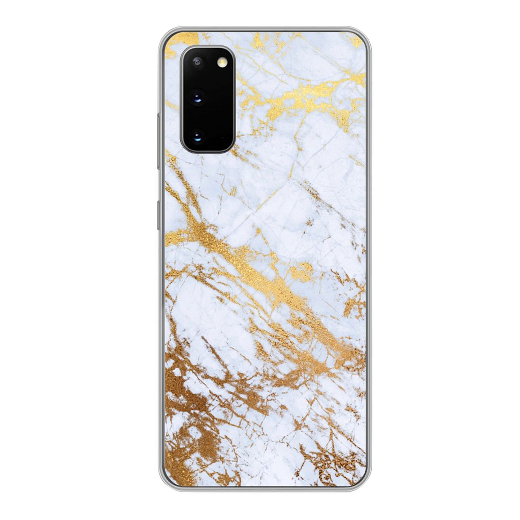 MuchoWow Handyhülle Schutzhülle Hülle für Samsung Galaxy S20 Marmor - Gold - Weiß - Luxe - Marmoroptik - Glitzer Silikon Softcase Handy Hül...