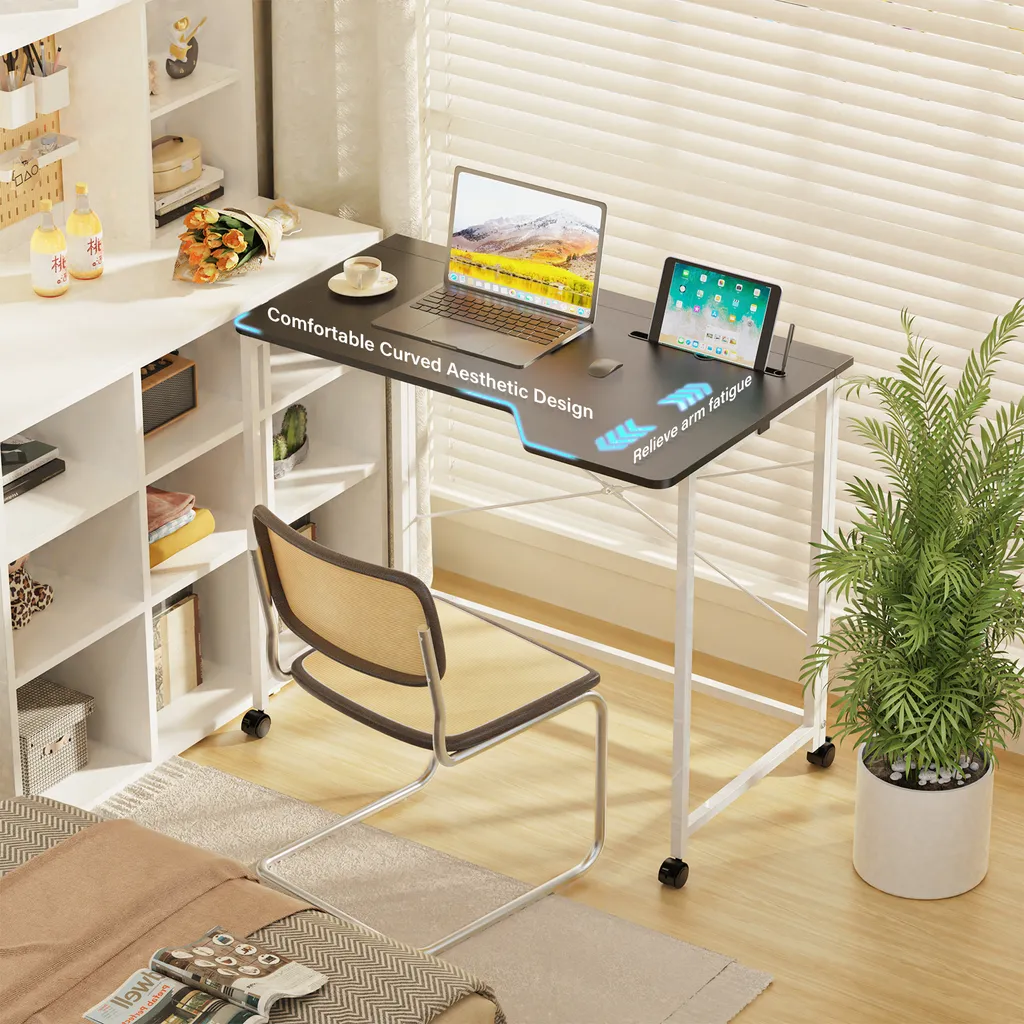 Table d'ordinateur mobile Gaming - Bureau pliable avec 4 roulettes - 4