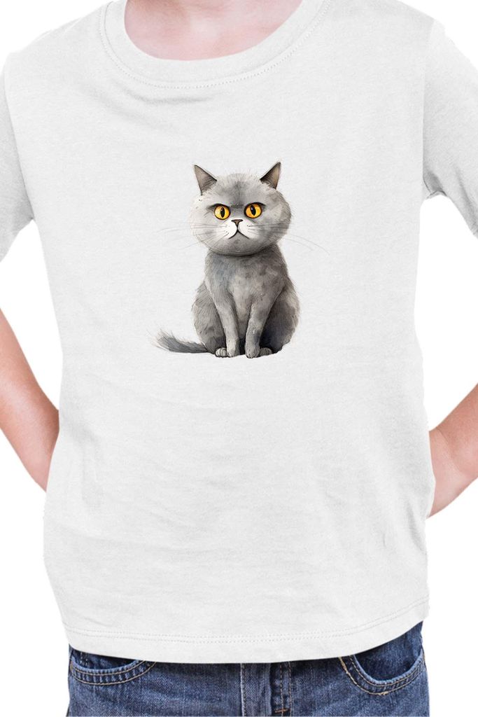 Kinder T-Shirt Funny Cats Breeds British Shorthair Cat 017, 5-6 Jahr - 116 / Weiß