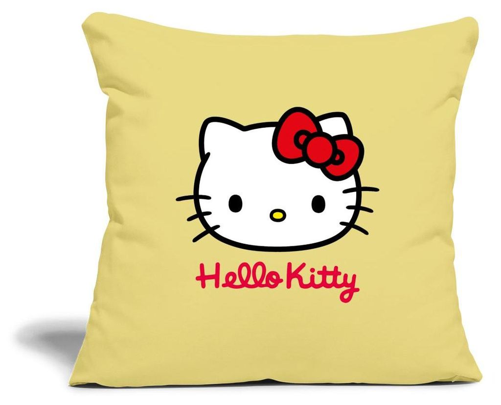 Spreadshirt Hello Kitty Klassisch Mit Schriftzug Kissenbezug 45x45 cm, One size, Hellgelb