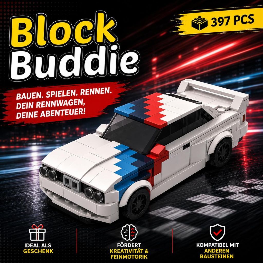 BlockBuddie™ E30 M3 inspirierter Sportwagen MOC – 453 Teile Produktbild 
