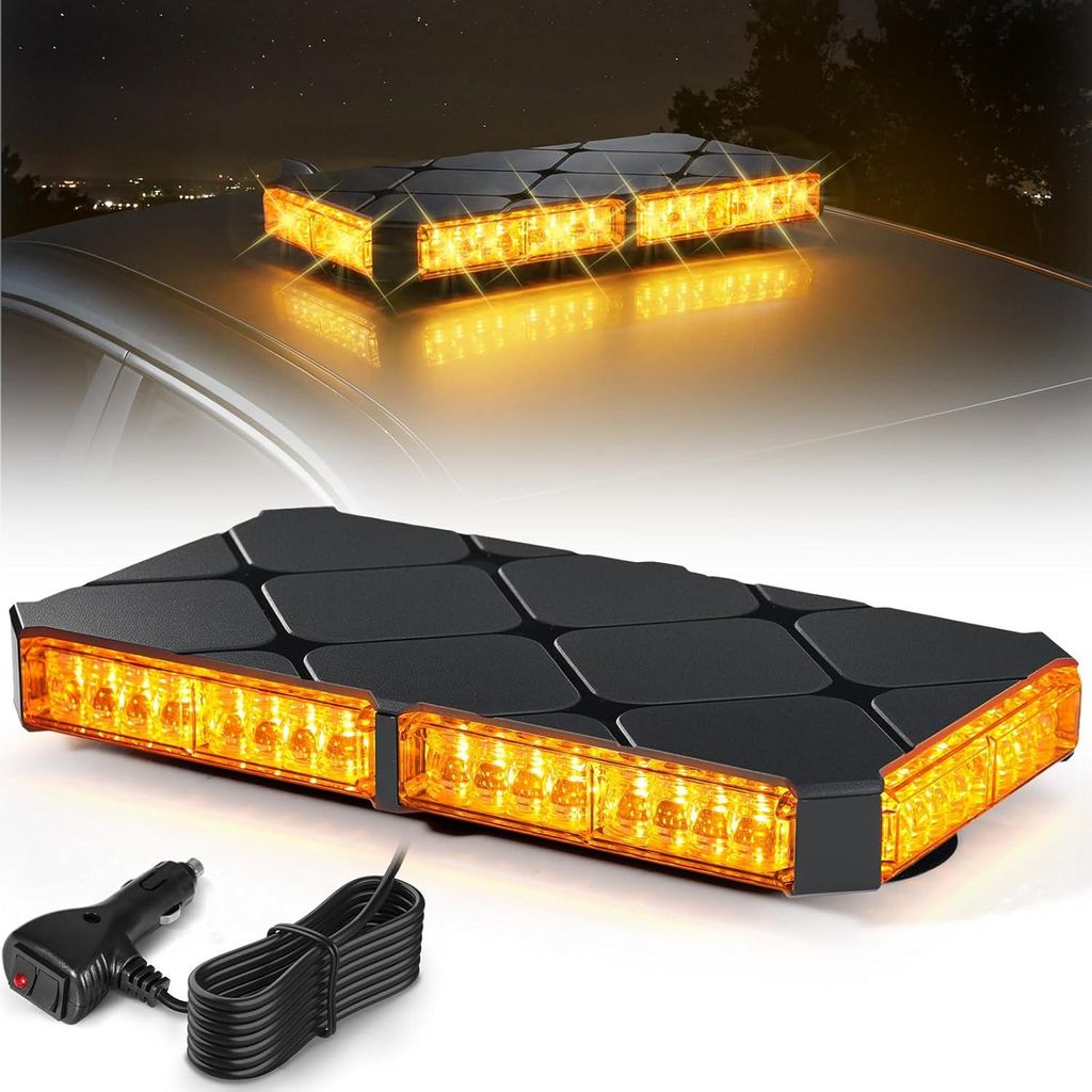48 LEDs Warnblinkleuchte, 12V-24V Amber Warnleuchte Warnblinkleuchte 16 Modi Warnlicht, IP67 Wasserdicht, für Traktor, LKW, PKW, Anhänger