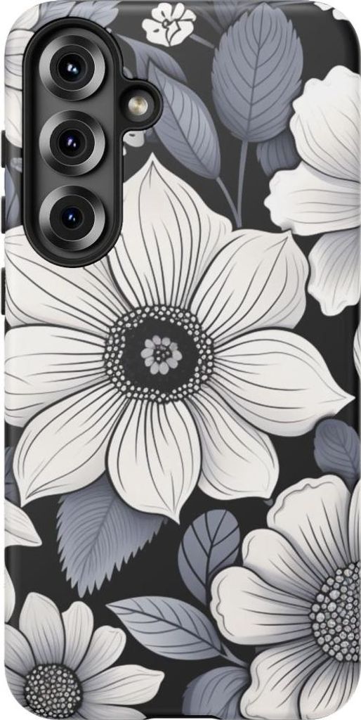 Schwarz-weißes Blumenmuster – Hülle Kompatibel mit Samsung Galaxy S25 Plus