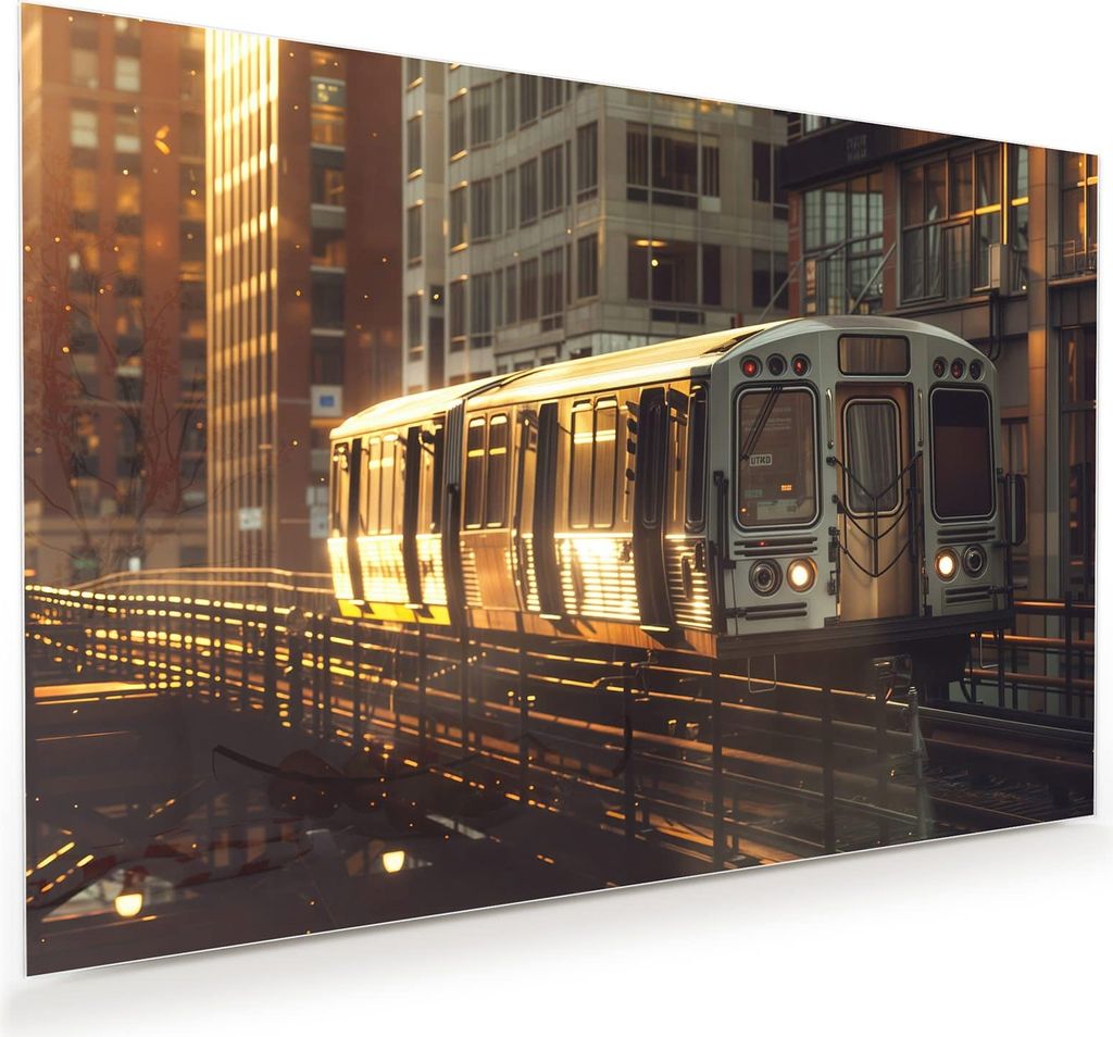 Glasbild 45x30cm in XXL für Wohnzimmer, Schlafzimmer Motiv Stadtzug Sonnenuntergang