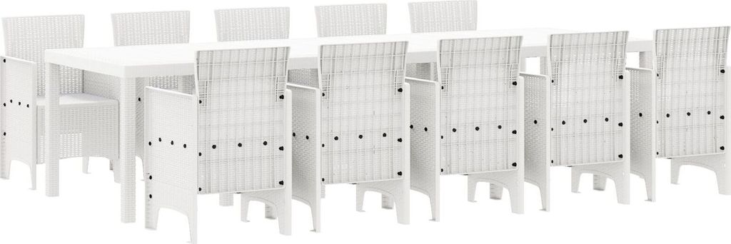 Möbel 11-teiliges Garten-Ess-Set Weiß Poly Rattan, Gartentisch Weiß 150x100x73 cm Poly Rattan, Gartenstühle 2 Stück Weiß Poly Rattan, Gartens...
