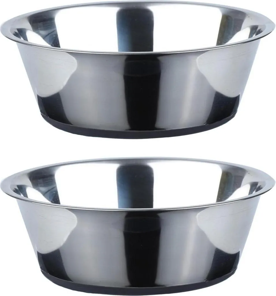 Ciotola Cane Acciaio Inox Atossica 1,92L Silicone Antiscivolo Set 2