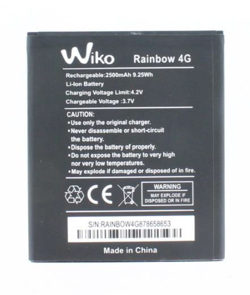 Original Akku für Wiko Rainbow 4G (nicht Rainbow) | 3.7 Volt | 2500 mAh | 9.25 Wh Li-Pol Akku