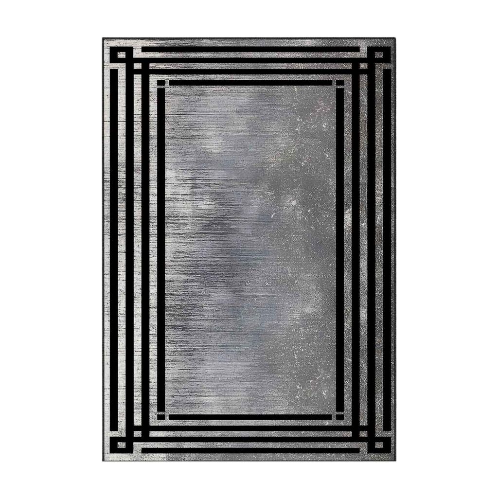 Teppich in Silberoptik mit schwarzem Rahmenmuster – 120x180 Produktbild 