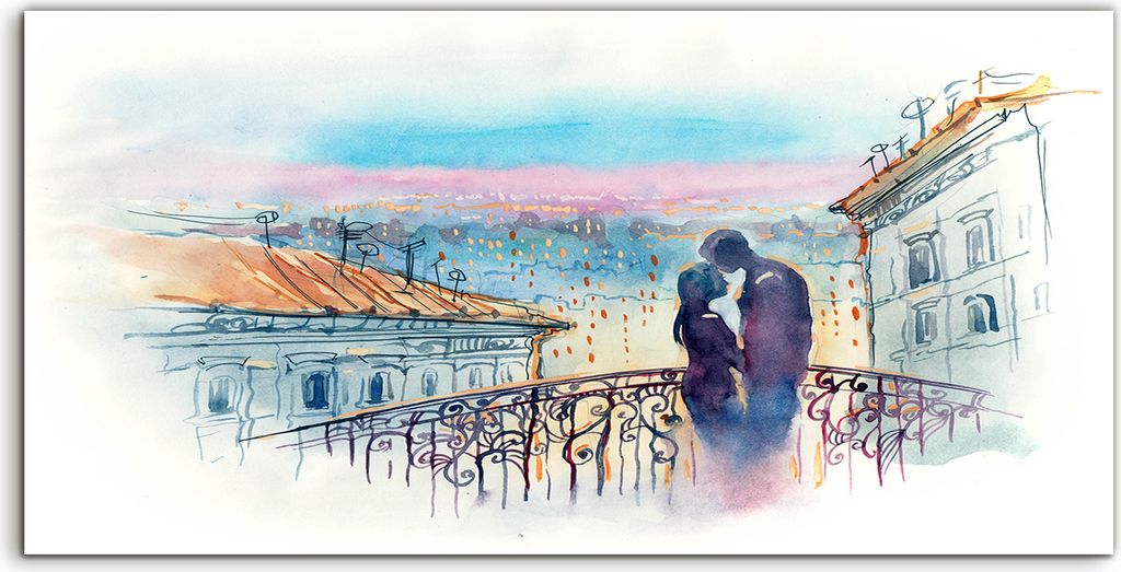 Coloray - Glasbild - 100x50 cm - Wandbild - Glasbilder - Foto Architektur Verliebtes Paar Stadt