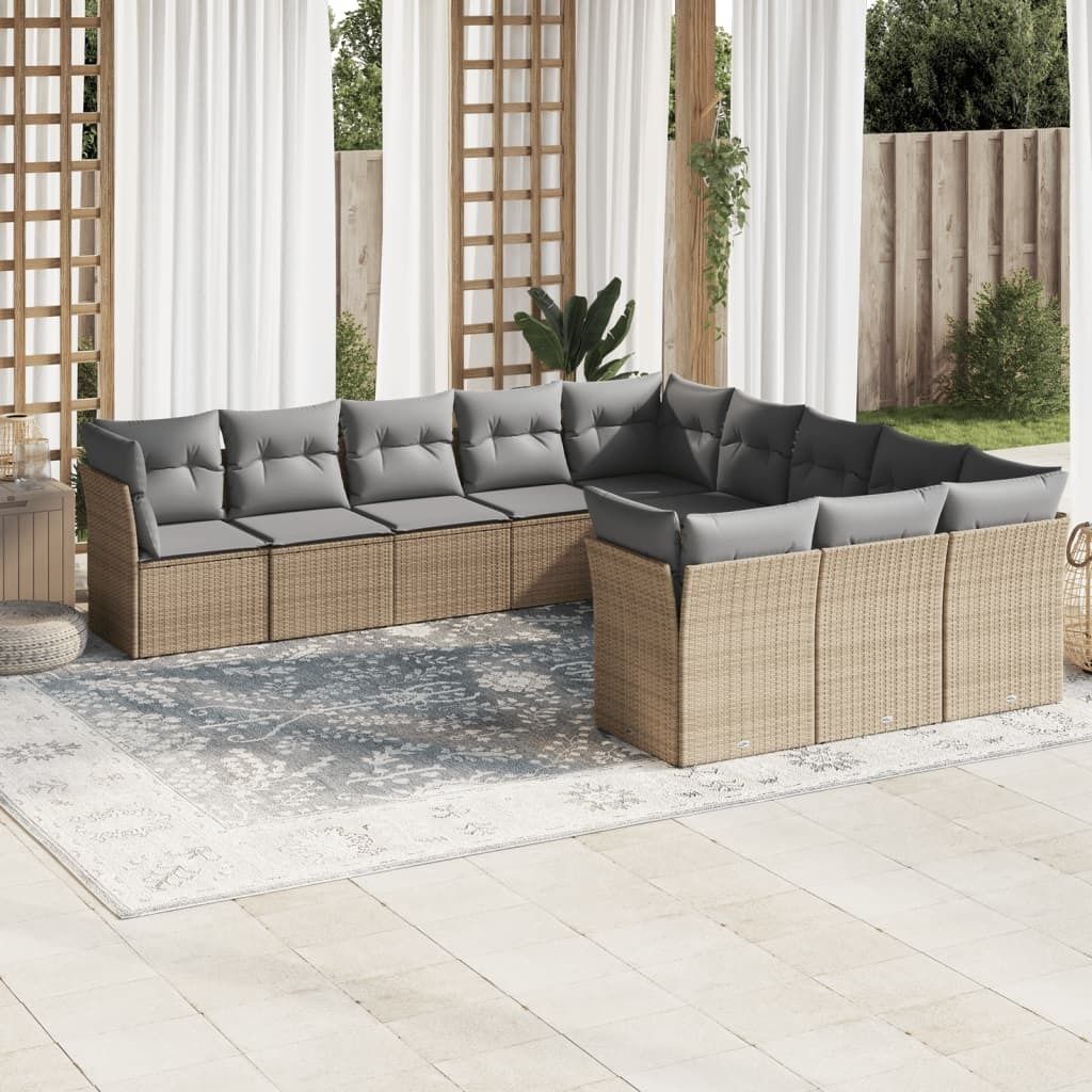Maison Exclusive - 11-tlg. Garten-Sofagarnitur mit Kissen Beige Poly Rattan