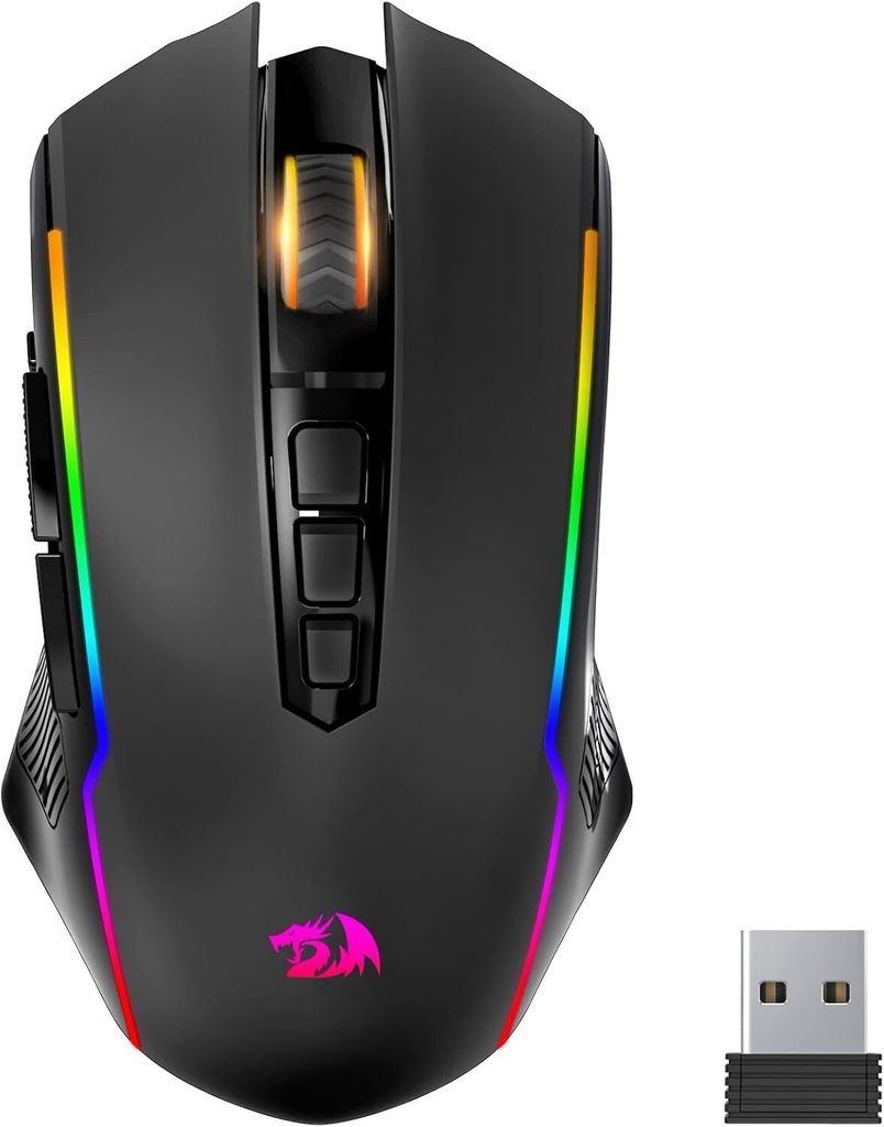 Redragon Gaming Maus Kabellose, RGB Wiederaufladbare Gaming-Maus mit 9 Macro Editing Programmierbare Tasten/8000 DPI,Ergonomische Wireless Gaming Maus