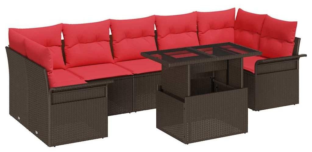 Gartensofa-set mit Kissen mit Speicher 8 pcs Braun Poly Rattan