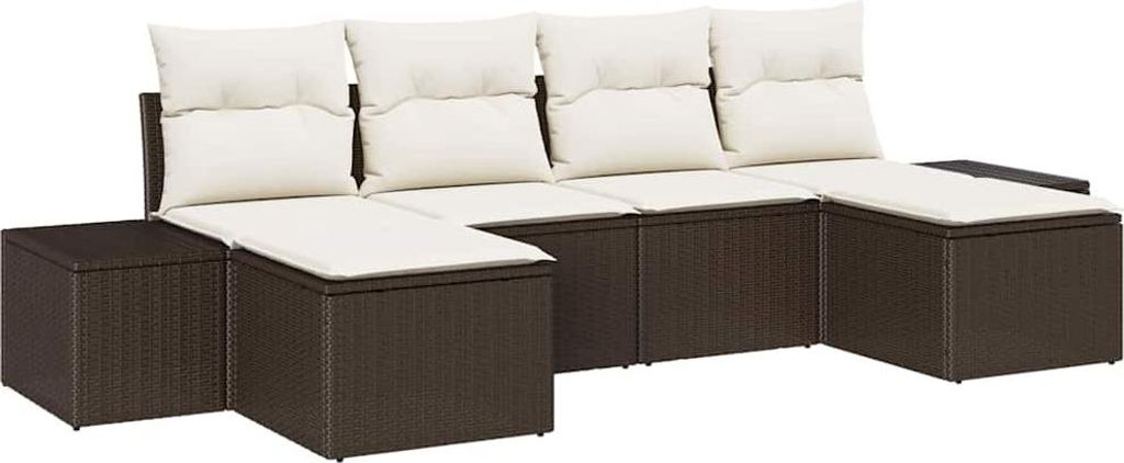 Garten-Sofa-Set mit Kissen 4 pcs Braun und Creme Poly-Rattan