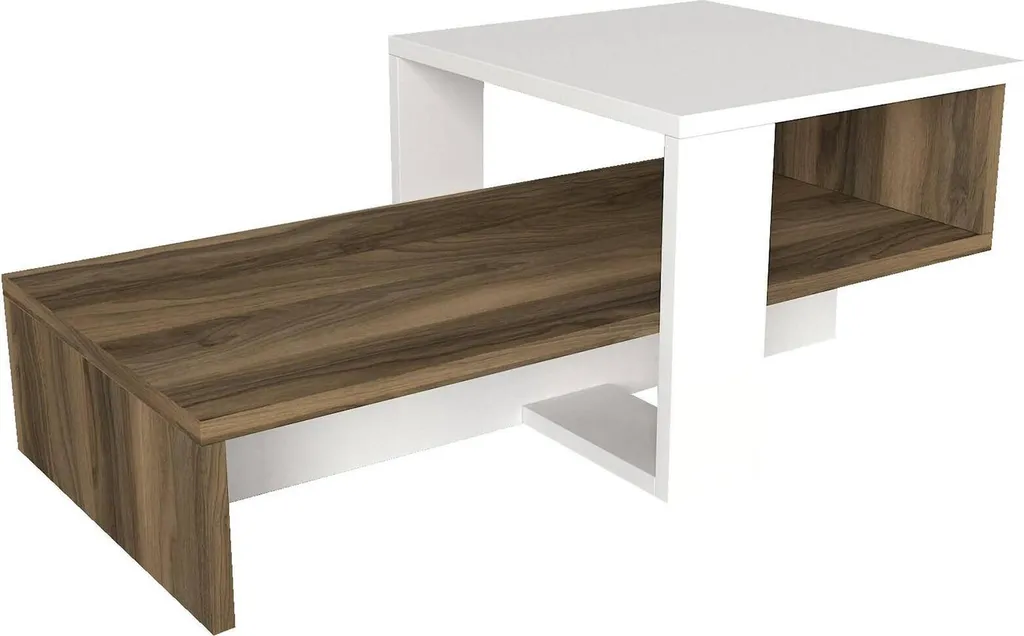 Tavolino Basso Dmora Pontey 44x40x33 cm Bianco e Noce - Design Moderno