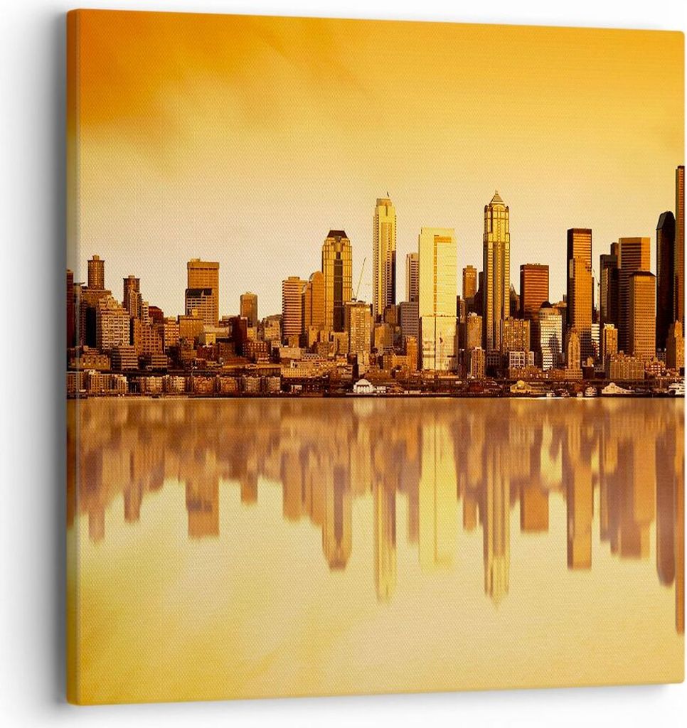 Bild auf Leinwand - Leinwandbild - Stadt Wolkenkratzer Wasser - 40x40cm - Wand Bild - Wanddeko - Leinwanddruck - Bilder - Kunstdruck - Wanddekorati...