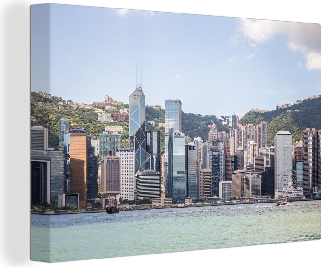 OneMillionCanvasses - Leinwandbilder - 140x90 cm, Stadt - Hongkong - Wasser, Wandbilder Kunstdruck Wanddekoration - Foto auf Leinwand - Gemälde ...