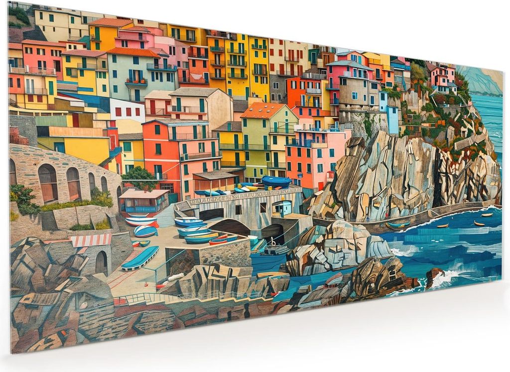 Küchenrückwand Spritzschutz Glas mit Motiv Bunte Küstenstadt 40 x 40 cm