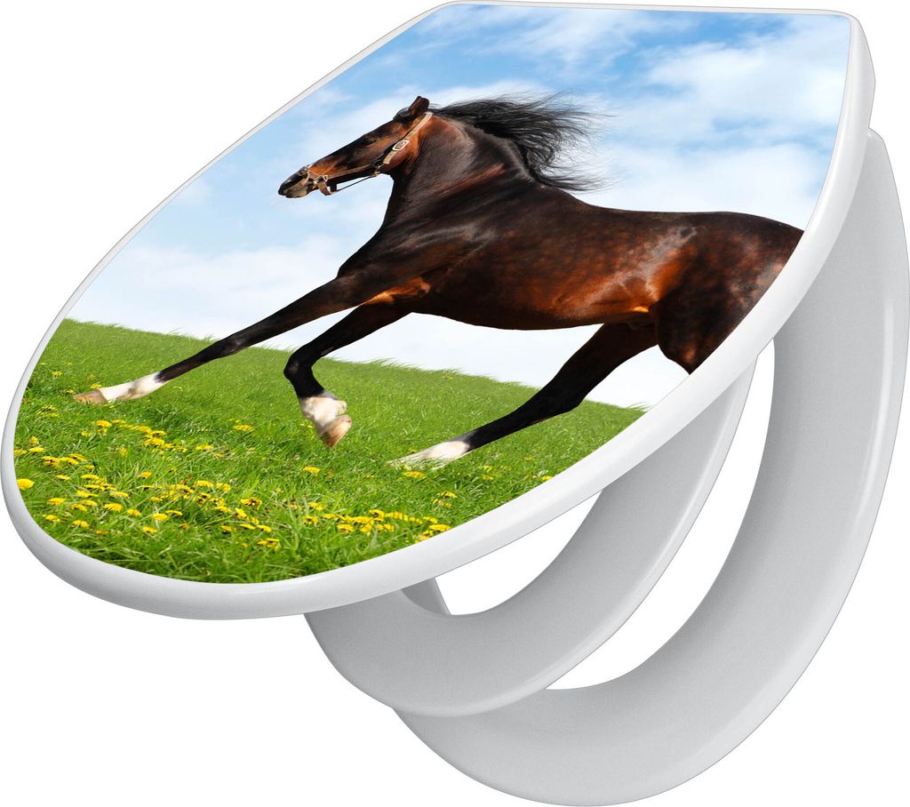 banjado Familien WC Sitz mit Absenkautomatik 37x44,5x5cm -Pferd - Klodeckel/Klobrille mit kindersitz aus hochwertigem Polypropylen - universeller T...