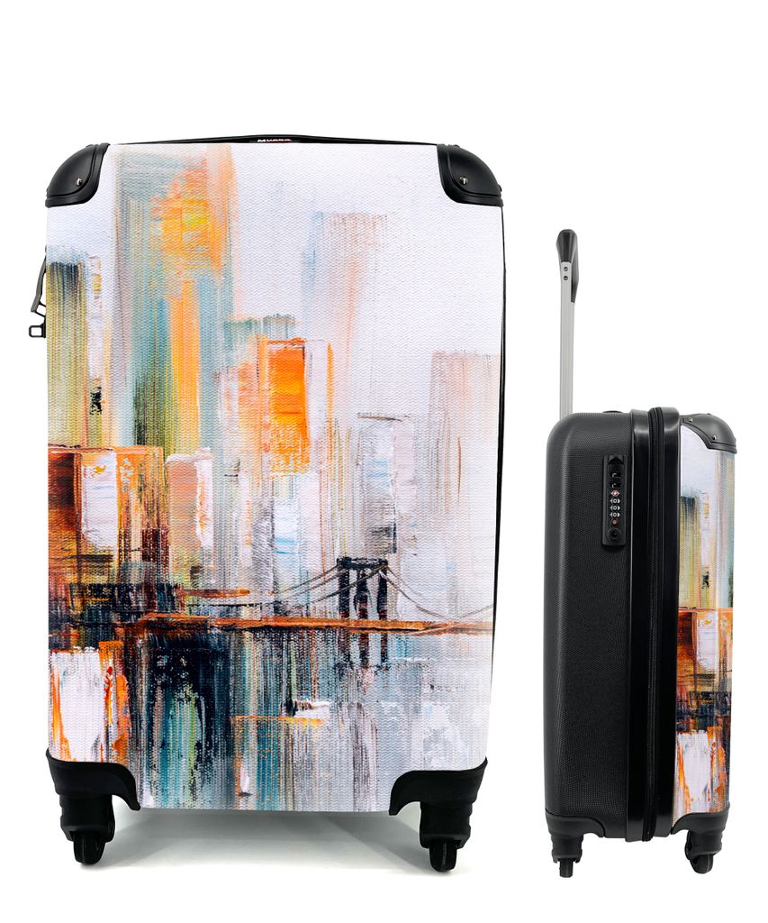 MuchoWow Koffer Handgepäck Trolley Rollkoffer Kleine Reisekoffer mit 4 Rollen - Ölgemälde - Skyline - Abstrakt - Cabin Size < 55x40x23 cm & 55...