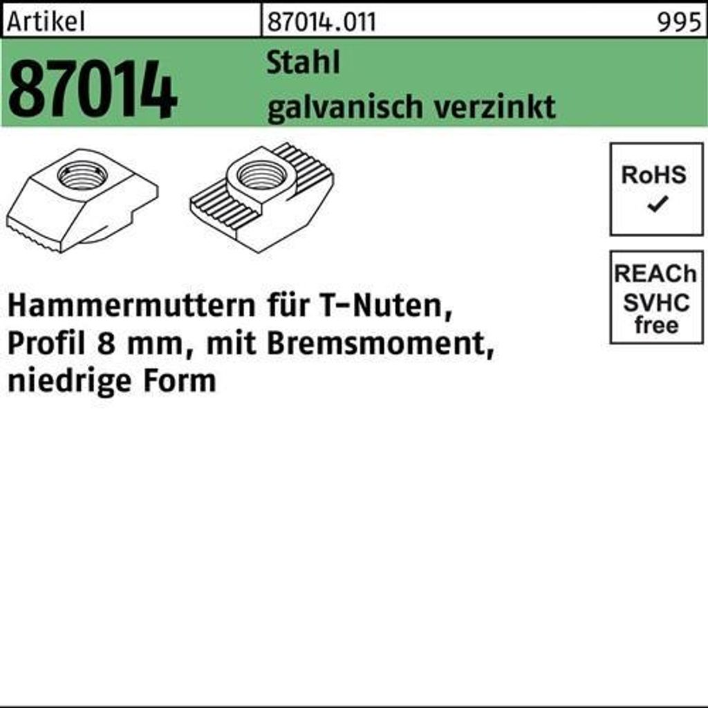 Reyher  Hammerkopfmuttern 87014 8mm, M 5 nied.Form Zn (100 Produktbild 