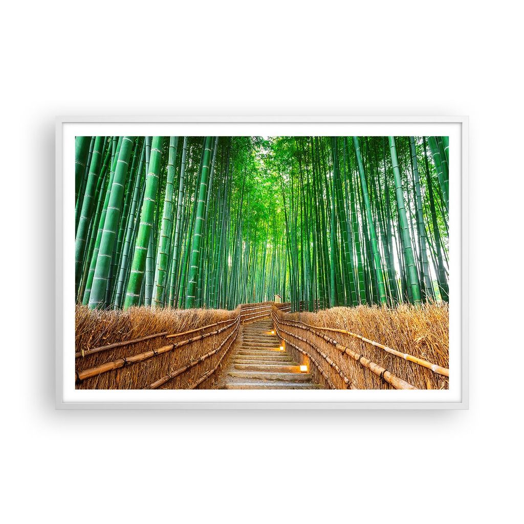 Gerahmtes Poster - Weißer Rahmen - Bambus Pflanze - 100x70 cm - Wand Bild - Wanddeko - Wandbilder - Kunstposter - Wandposter - Bilderrahmen - Bild...