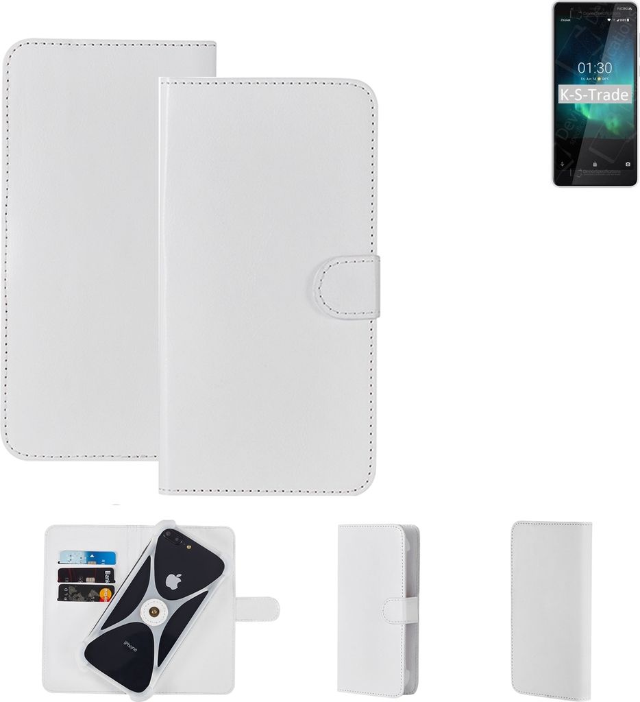 K-S-Trade Handy Hülle Schutz Hülle kompatibel mit Nokia 3.1 C Cover Case Bookstyle Bumper weiß 1x