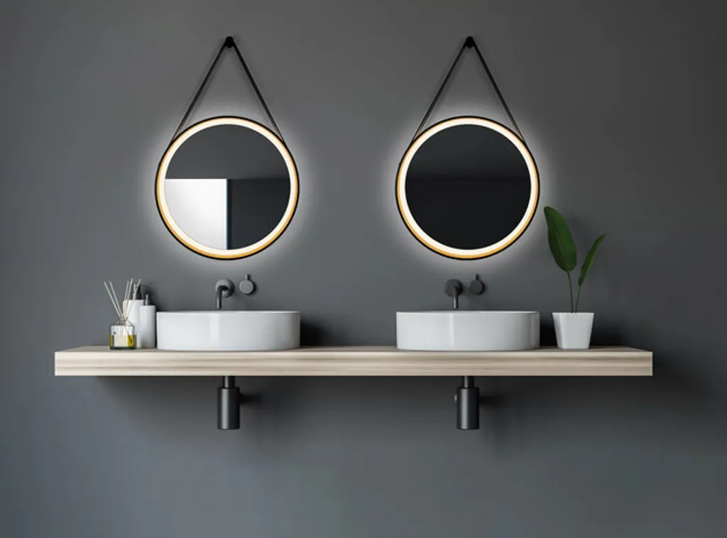 Miroir maquillage éclairé rond doré 55 cm pour salle de bains moderne