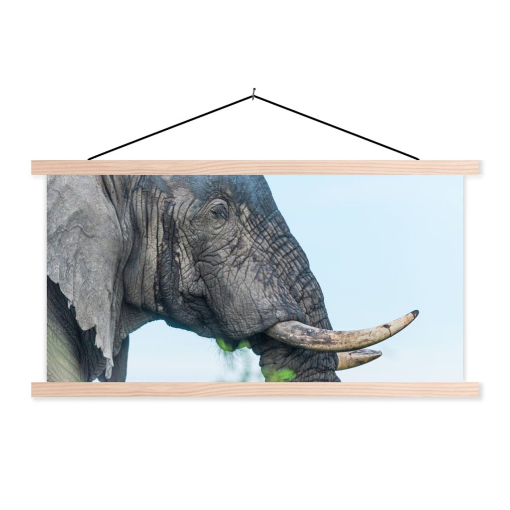 MuchoWow Textilposter Elefant - Tiere - Grau - Natur 120x60 cm mit holzfarbenen Rahmen - Klemmleiste