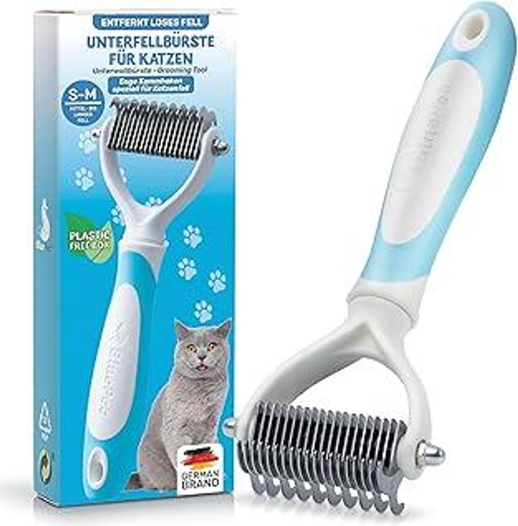BluePet Unterwollbürste für Katzen, Katzenbürste für Langhaar, Fellbürste zum Entfernen von Unterfell, Unterfellbürste & Katzenkamm, Entfilzu...