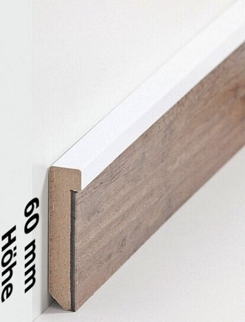 Sockelleiste MDF 13 x 60 x 2500 mm Weiß MDF-Kern foliert Fußleiste für Vinylboden by PROVISTON 2.5 Meter | 1 Stück