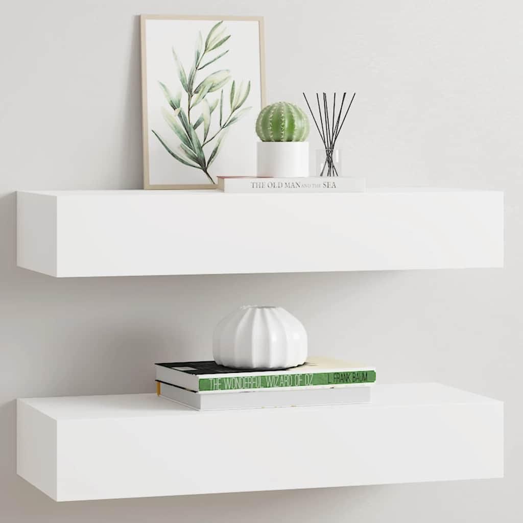 Półki Ścienne Z Szufladą, 2 Szt., Białe, 60 X 23,5 X 10 Cm, Zdjęcie produktu 