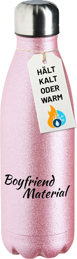 Huuraa Trinkflasche Boyfriend Material Schriftzug 500ml Pink Edelstahl Wasserflasche Trinkflasche Geschenkidee