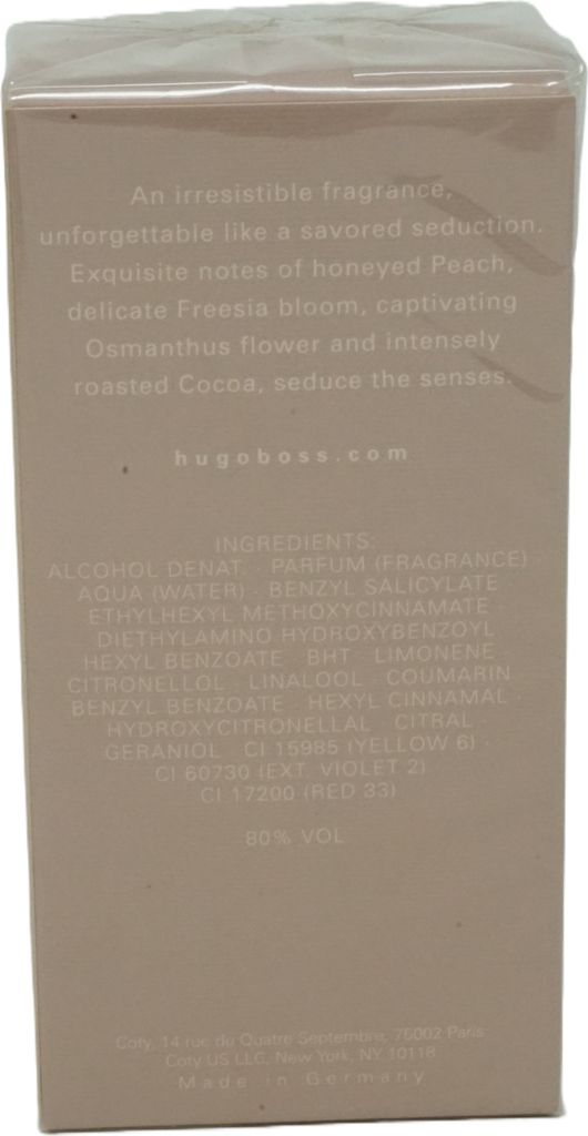 The back of a perfume box with product description and ingredients.