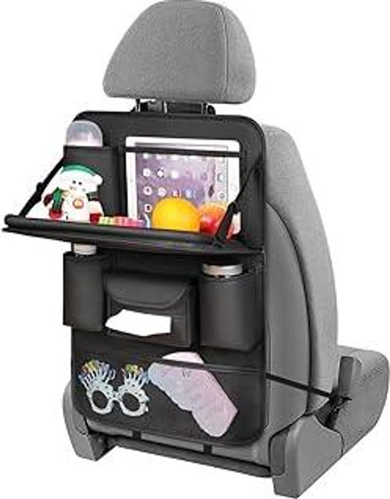 URAQT Auto Organizer, Hochwertige Autositz Organizer aus Leder mit Klapptisch, Tablet Tasche und Viele Taschen, Kinder Auto Aufbewahrungstasche, Wa...