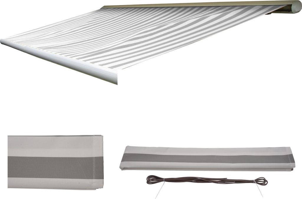 Ersatz-Bezug für Markise T123, Vollkassette Ersatzbezug Sonnenschutz 4,5x3m Acryl grau-weiß