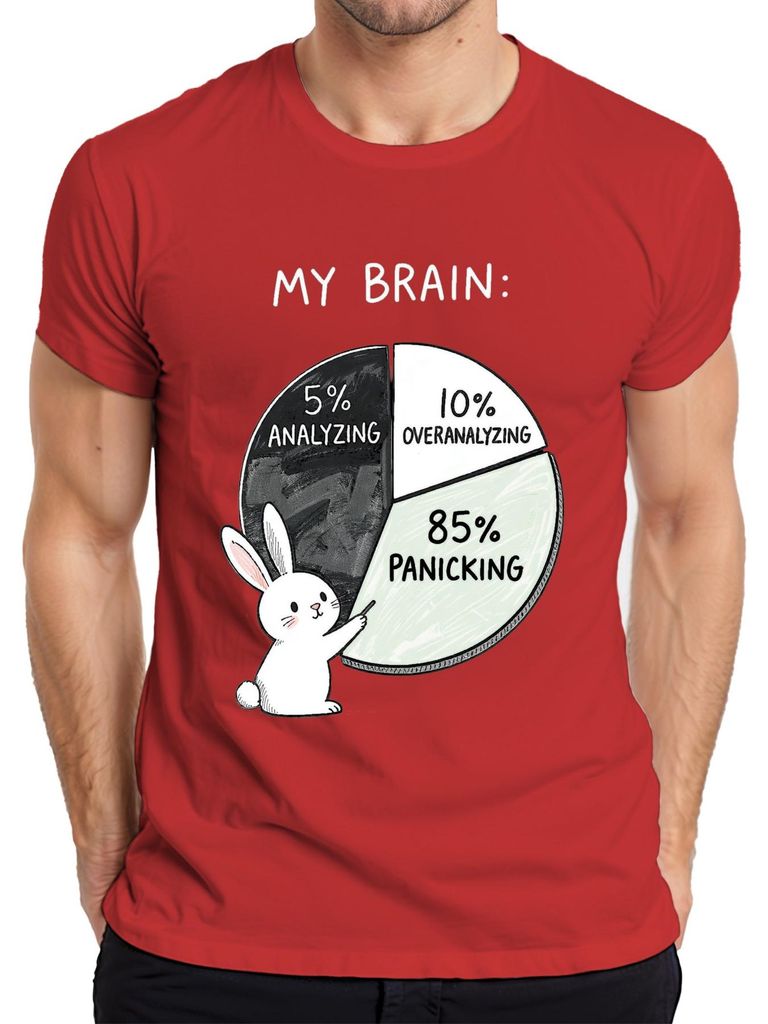My Brain 85% Panicking Cute Bunny Anxiety Funny Gift Herren T-Shirt, Rot, S