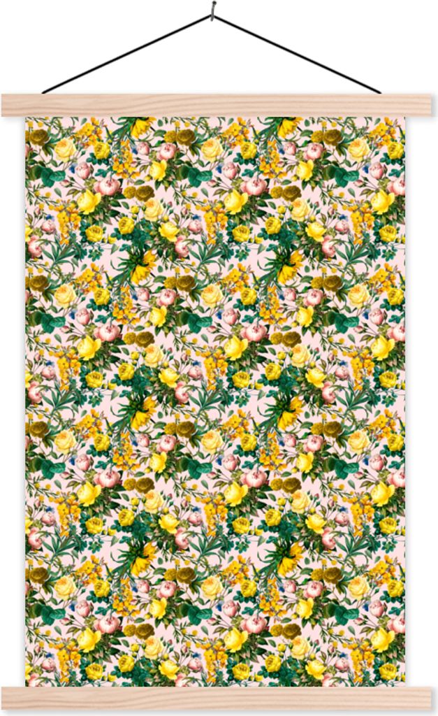 MuchoWow Textilposter Blumen - Rosen - Gelb 40x60 cm mit holzfarbenen Rahmen - Poster