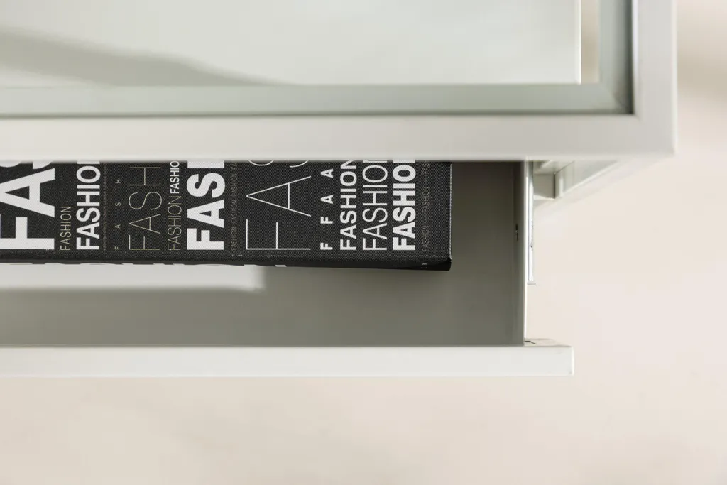 Petit meuble d'angle Fortaleza blanc, console compacte à tiroir unique