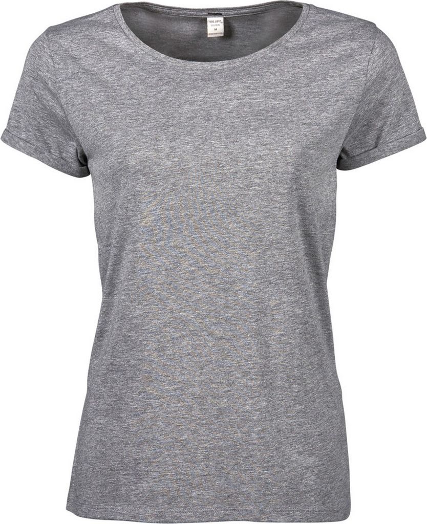 Tee Jay Damen Roll Ärmel Baumwolle T-Shirt BC3821 (XL) (Grau Meliert)