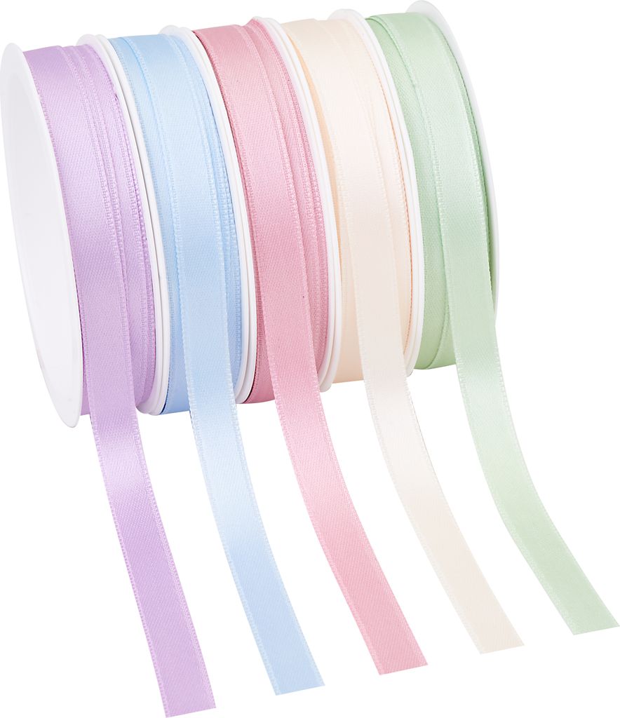 PRÄSENT Satinband Pastell 5er Set 10 mm x 3 m Geschenkband Dekoband Schleifenband
