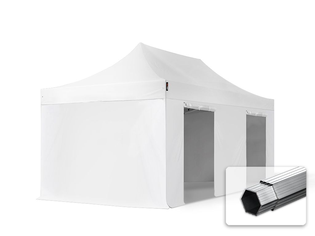 TOOLPORT 3x6m Aluminium Faltpavillon, inkl. 4 Seitenteile, weiß