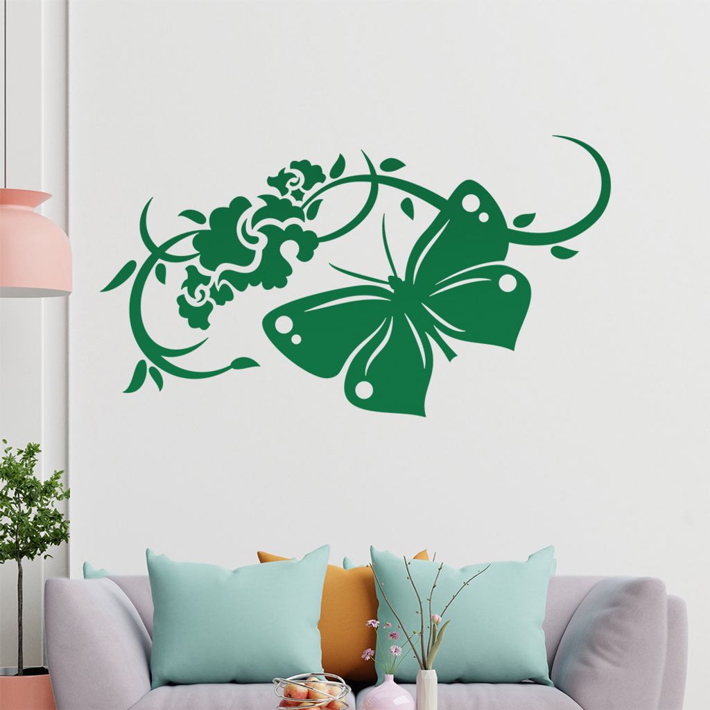 Großer Falter Ranke Wandtattoo in 6 Größen - Wandaufkleber Wall Sticker - Dekoration, Küche, Wohnzimmer, Schlafzimmer, Badezimmer