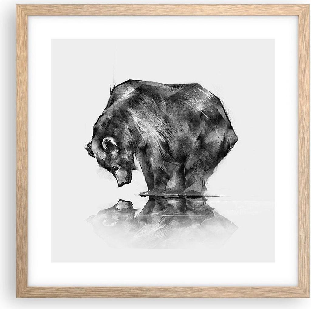 Gerahmtes Poster - Rahmen in heller Eiche - Bär Tier - 40x40 cm - Wand Bild - Wanddeko - Wandbilder - Kunstposter - Wandposter - Bilderrahmen - Bi...