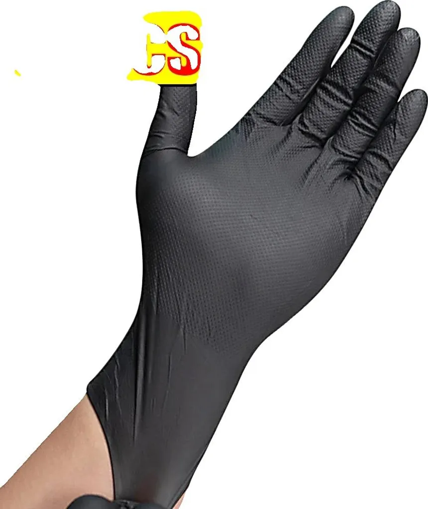 Gants nitrile extra épais noirs surface structurée grip maximum x50 L