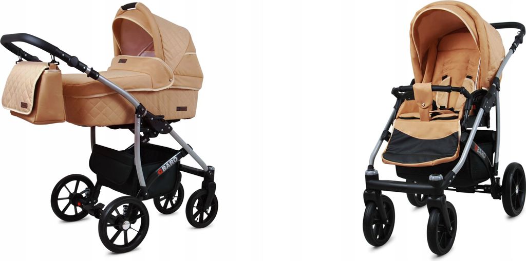 BabyLux Qbaro | 2in1 Kinderwagen Set | Beige | Kombikinderwagen | Kinderwagenset | Buggy + Baby