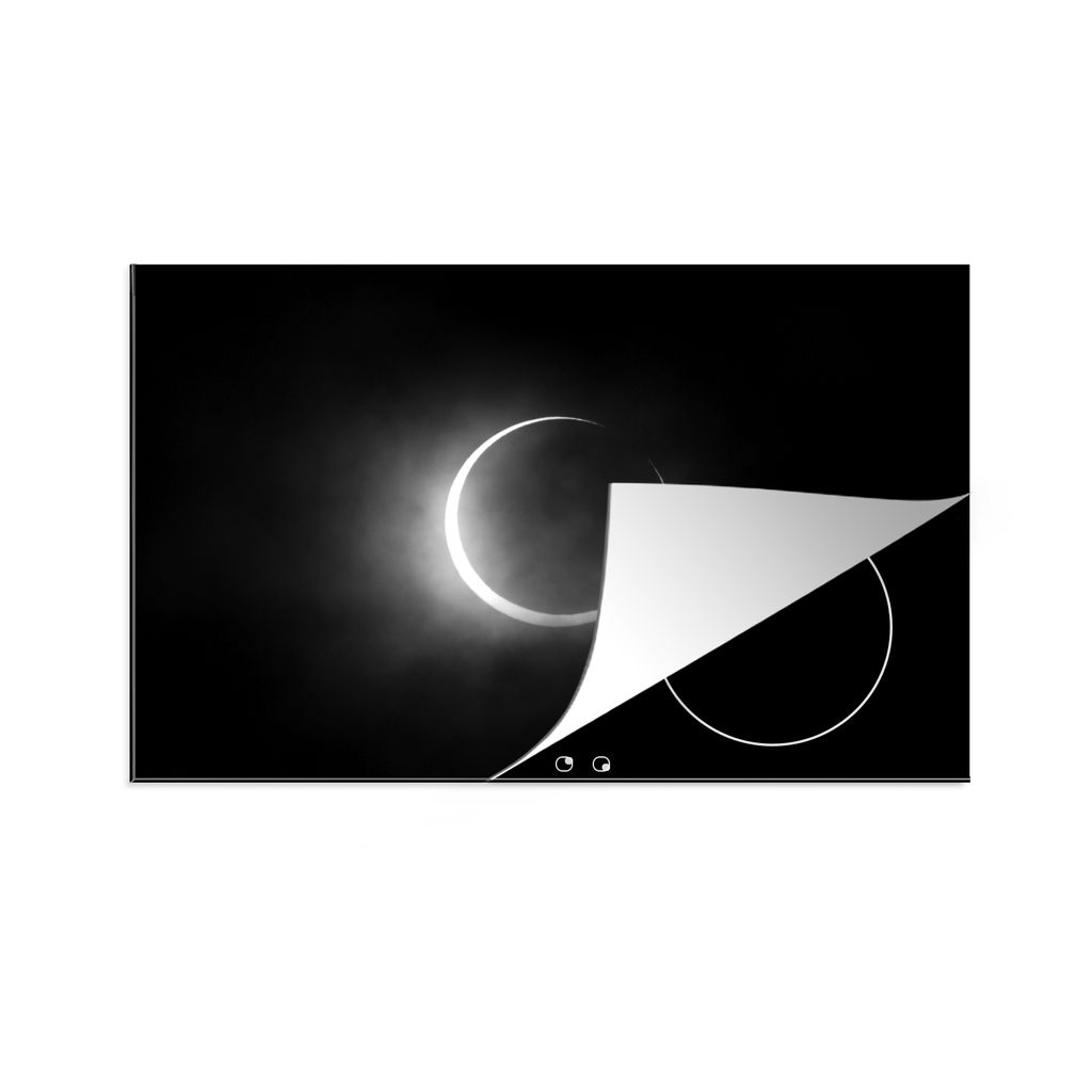 KitchenYeah Herdabdeckplatte Ringförmige Sonnenfinsternis - schwarz und weiß , 78x52cm, Küche Deko, Glaskeramikkochfeld Herdabdeckung, Abdeckp...