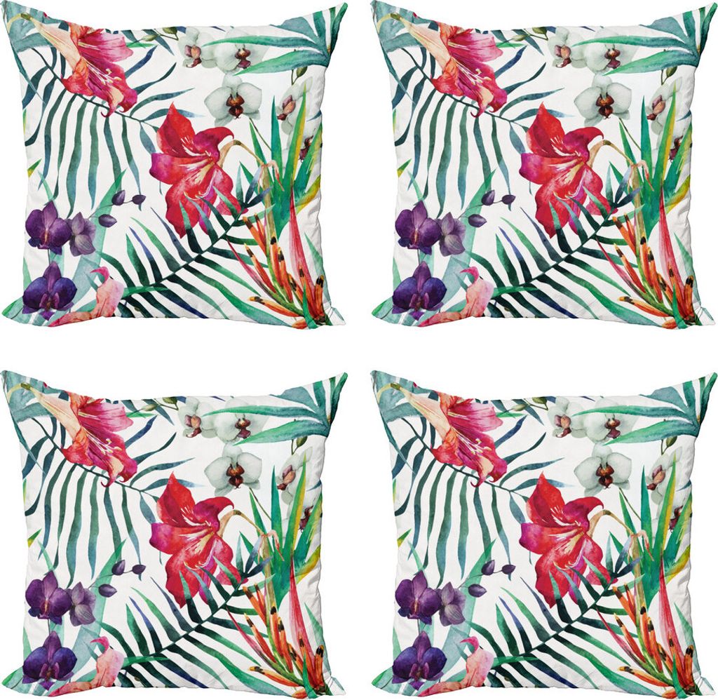 ABAKUHAUS Aquarell-Blumen Kissenbezug Set (4 Stück), tropische Orchideen, Moderner Doppelseitiger Digitaldruck, 40 cm x 40 cm, Mehrfarbig