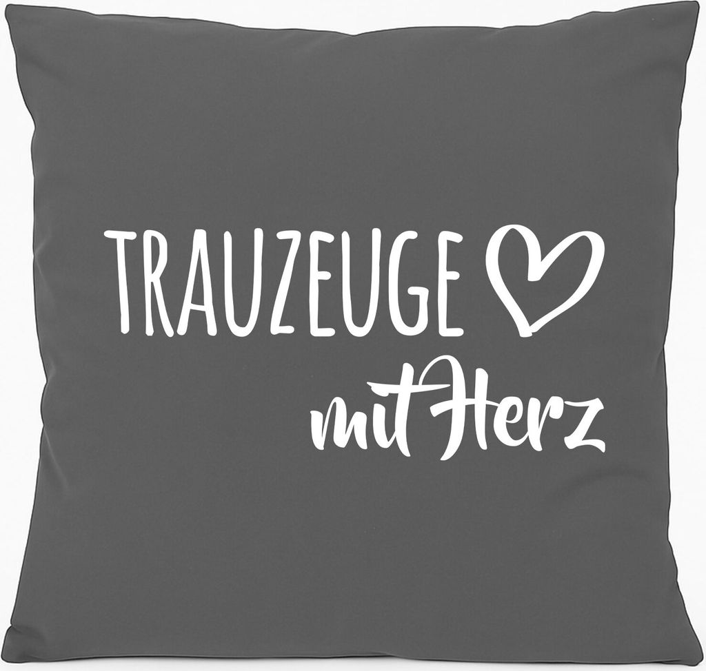 Huuraa Kissen Trauzeuge mit Herz 40x40cm mit Füllung Steel Grey Baumwolle Dekokissen Geschenkidee